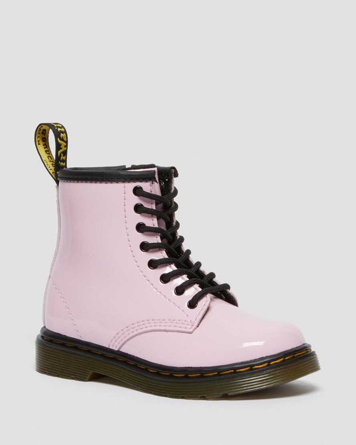 Dr Martens Kids Toddler 1460 Patent Leather Lace Up Boots Pink - 92103PWLR